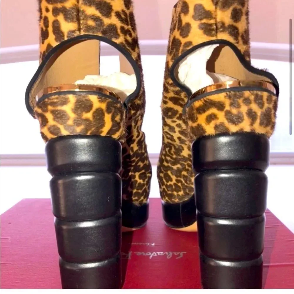 Salvatore Ferragamo Leopard Lace-up Booties